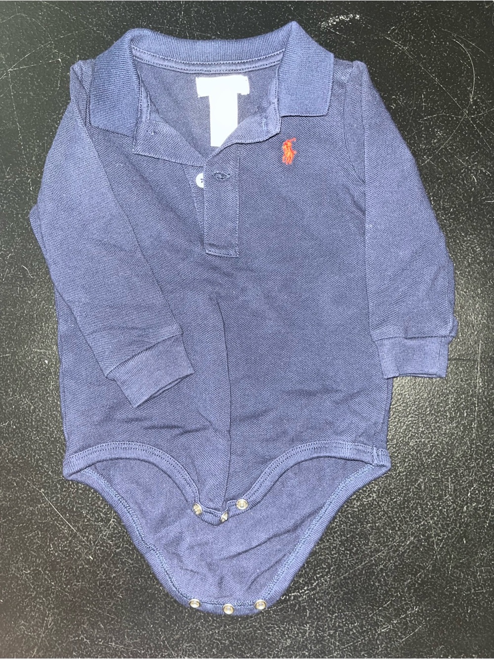 Ralph Lauren navy long sleeve polo onesie